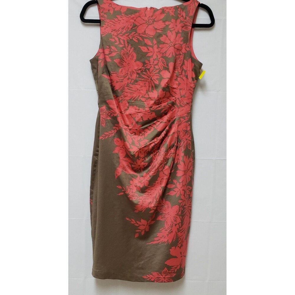 Anne Klein Womens Midi Dress Sz 6 Coral Colorblock Floral Cotton Sleeveless NWOT